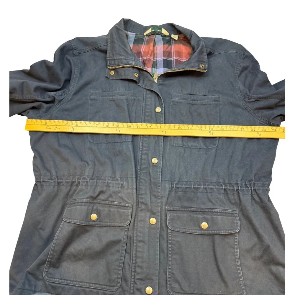 VTG LL Bean Navy Blue Plaid Lined Utility Field Jacket XL  Womens Chore Coat - Picture 4 of 8